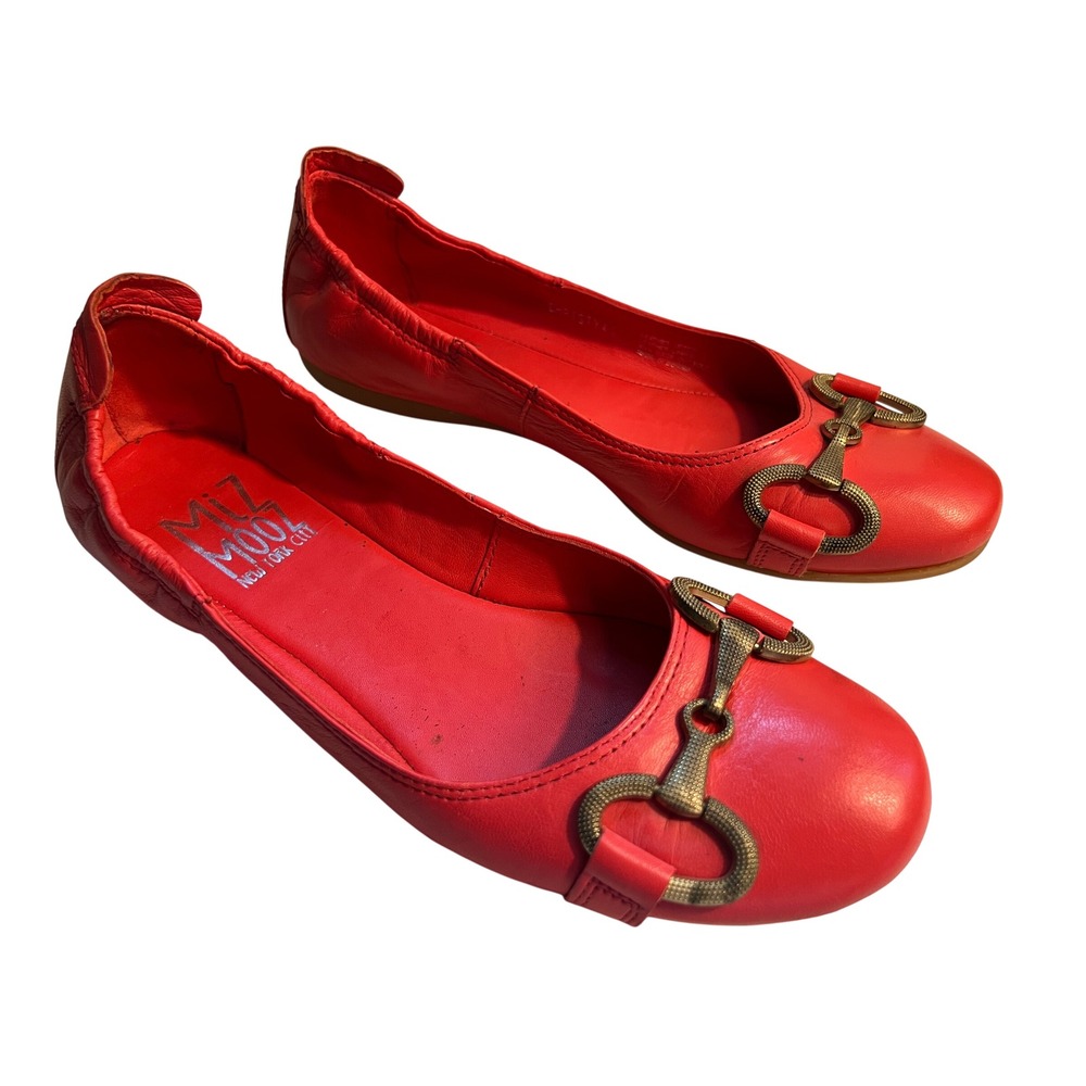 Miz Mooz Christy Pink Ballet Flat Gold Horsebit Buckle SZ41 Summer Travel‎ Chic